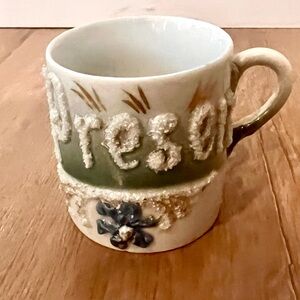 Vintage Brother Luster Porcelain Mug, Raised letters “Present” & flowers‎